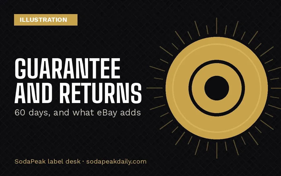 Brand title card reading Guarantee and returns, 60 days, and what eBay adds