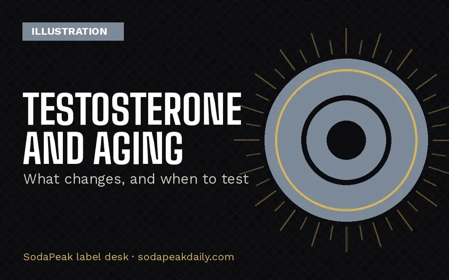 Illustration card reading Testosterone and aging, what changes, and when to test