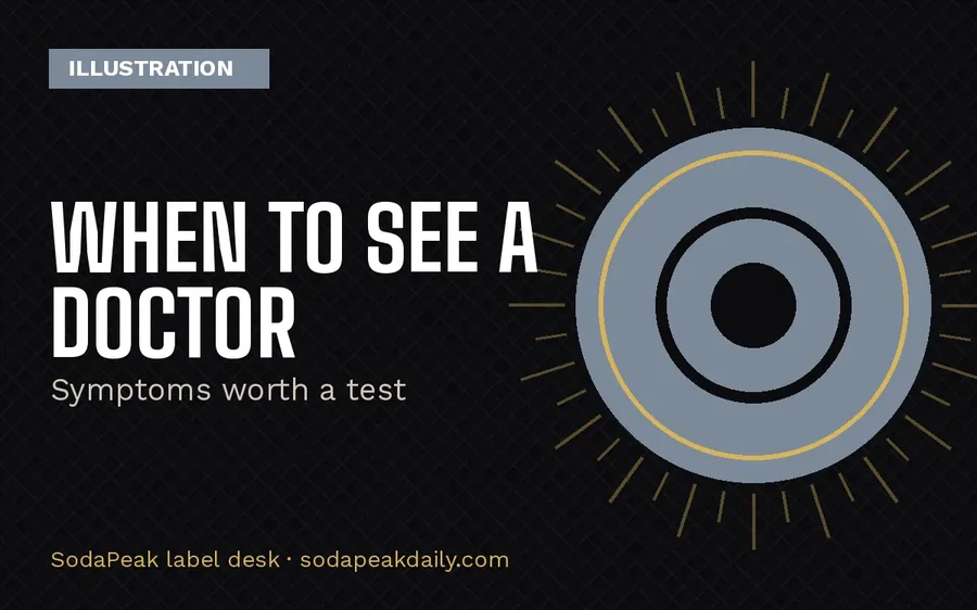 Illustration card reading When to see a doctor, symptoms worth a test