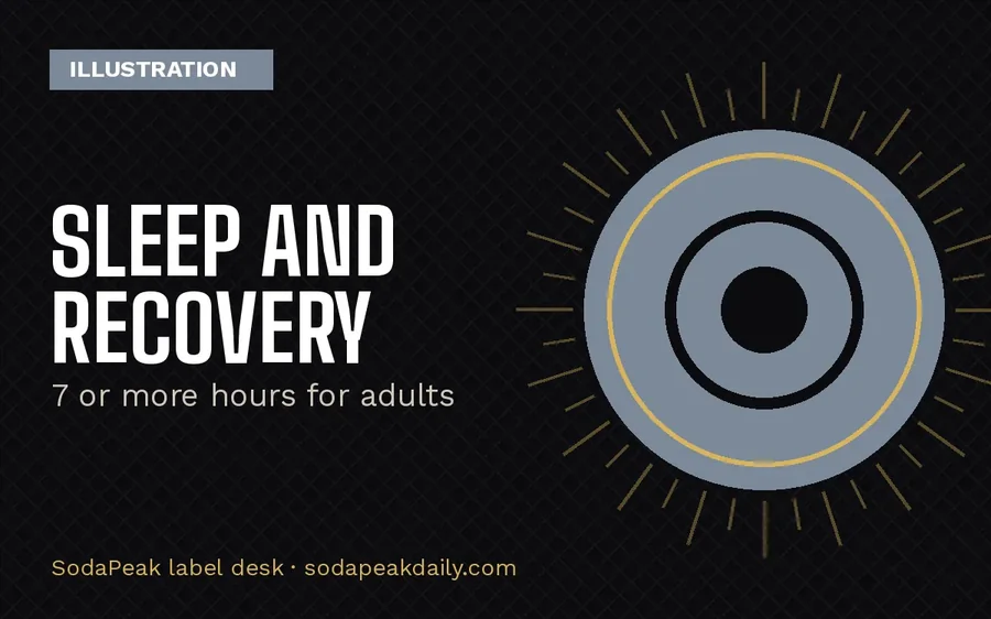 Illustration card reading Sleep and recovery, 7 or more hours for adults
