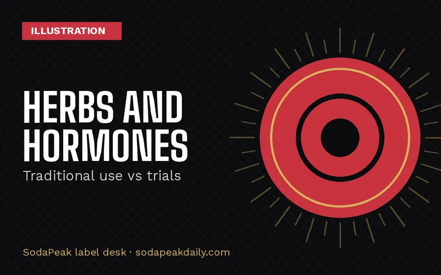 Brand title card reading Herbs and hormones, traditional use versus trials