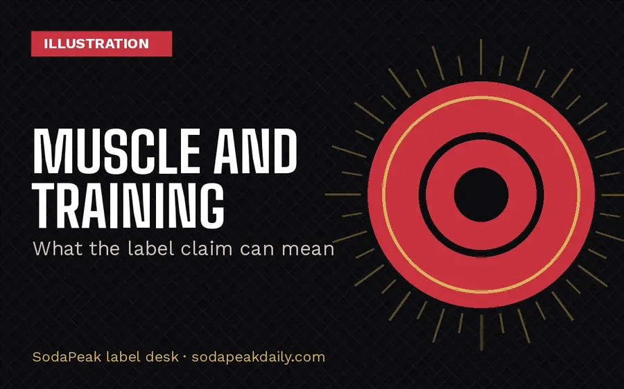 Brand title card reading Muscle and training, what the label claim can mean