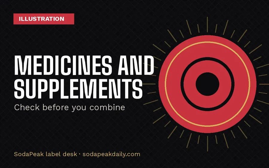 Brand title card reading Medicines and supplements, check before you combine