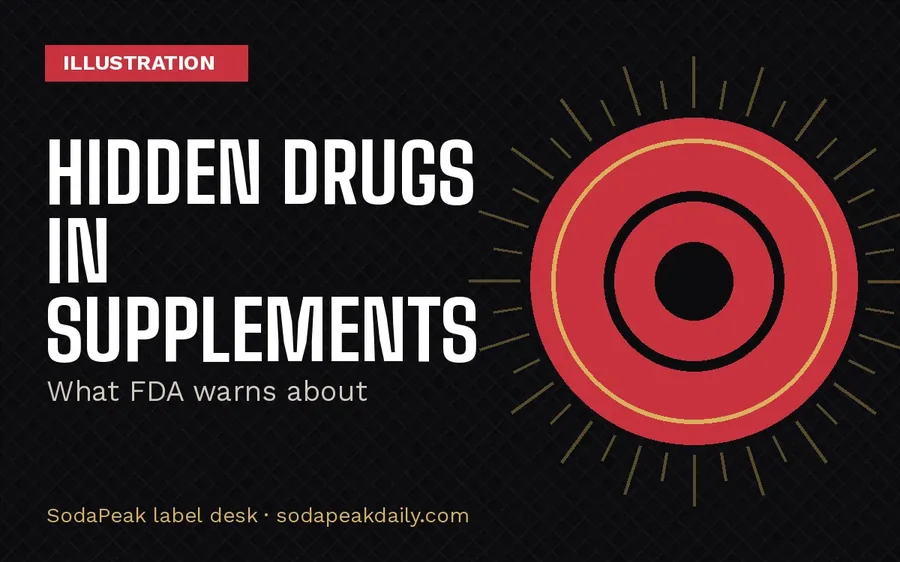 Illustration card reading Hidden drugs in supplements, what FDA warns about
